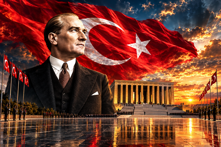 Atatürk ve Türk Bayrağı Temalı Temperli Cam Tablo – Model 01