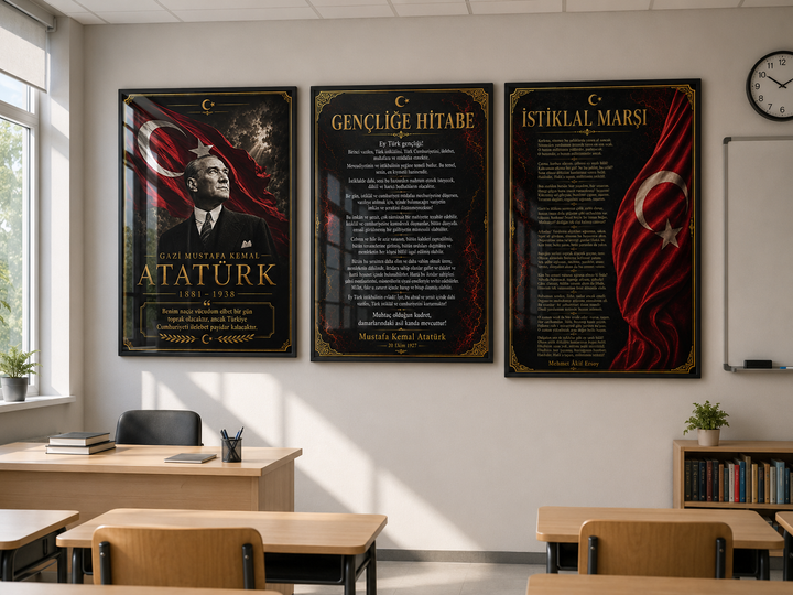 Atatürk 3’lü Cam Tablo Seti – Cumhuriyetin Zarafeti