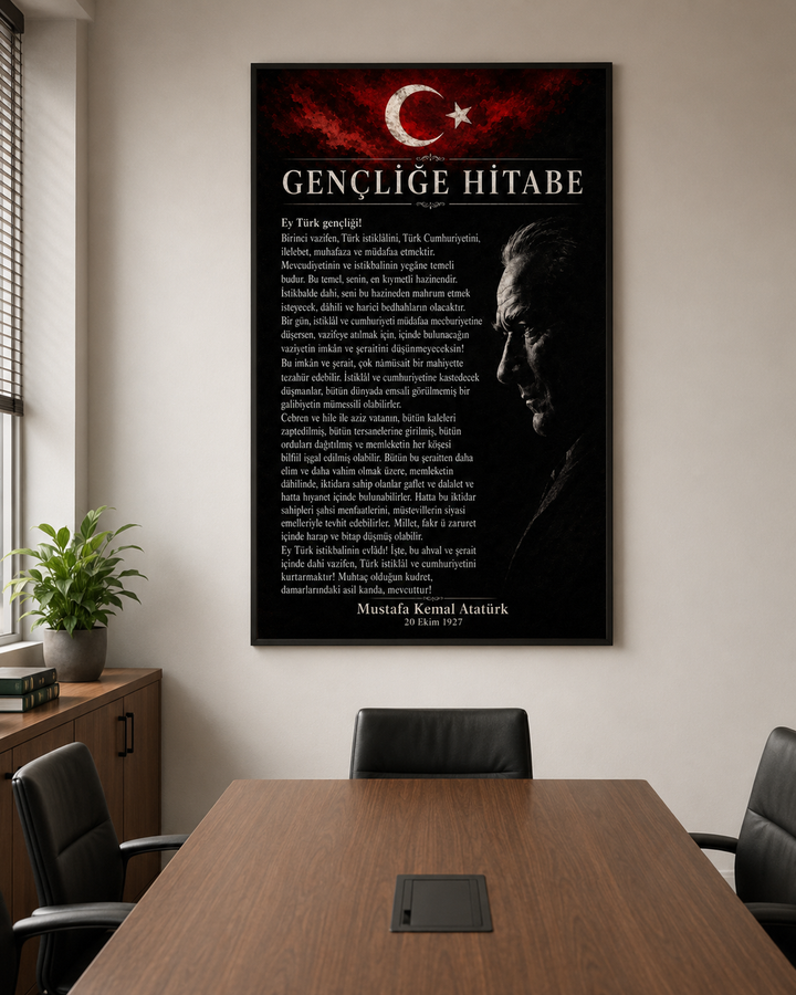 Modern Atatürk 3’lü Cam Tablo Seti – Ofis ve Salon