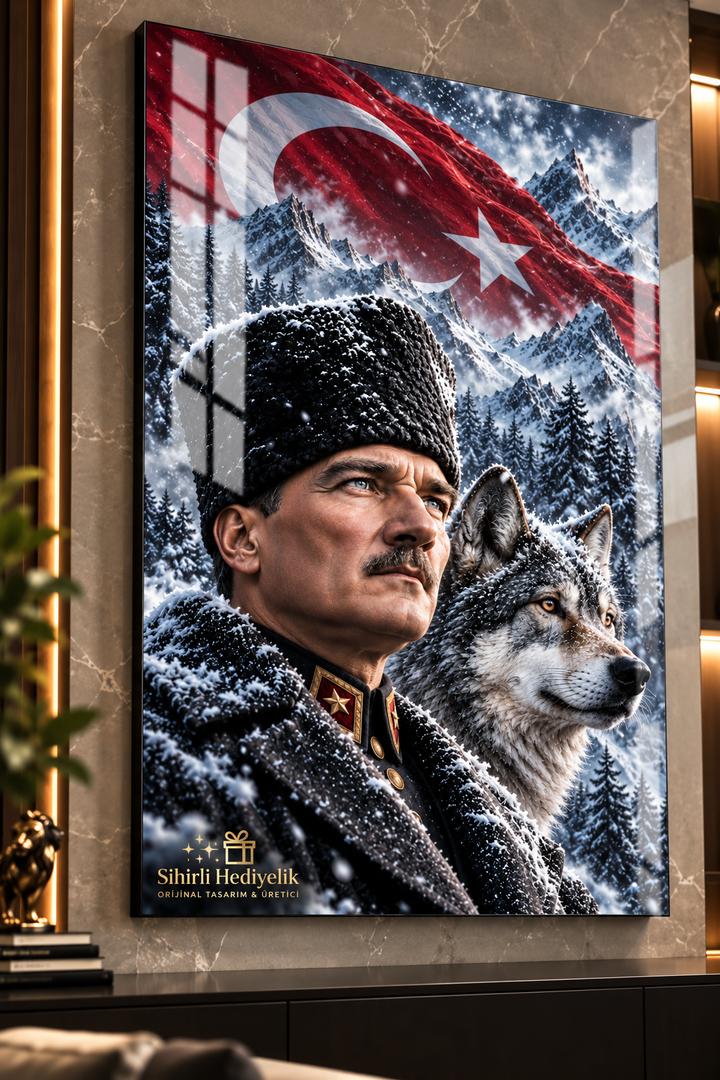 Atatürk ve Türk Bayrağı Temalı Temperli Cam Tablo – Model 08