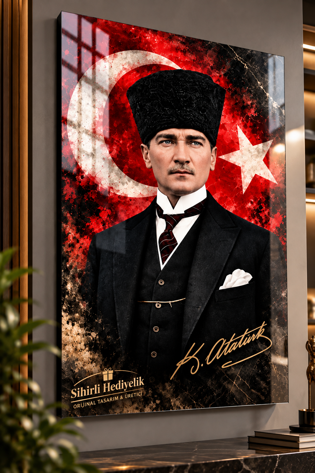 Atatürk ve Türk Bayrağı Temperli Cam Tablo – Model 05