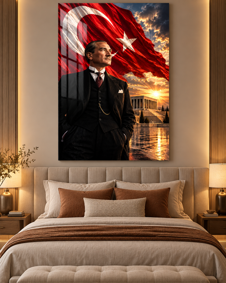 Atatürk, Anıtkabir ve Türk Bayrağı Portre Temperli Cam Tablo – görünüm 1