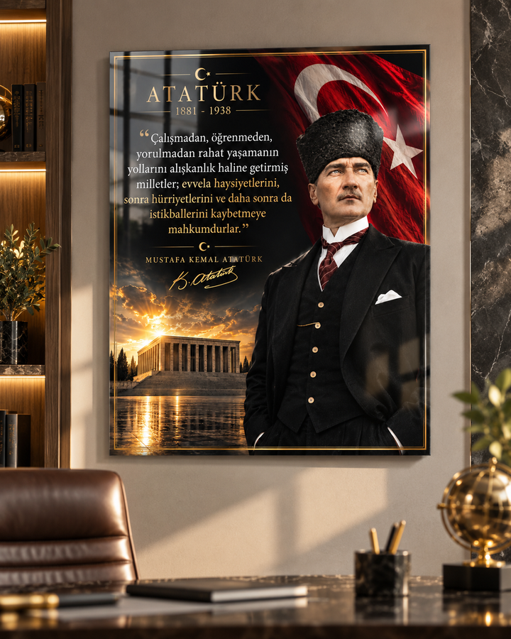 Atatürk’ün Çalışma ve Hürriyet Sözü Temperli Cam Tablo – görünüm 1