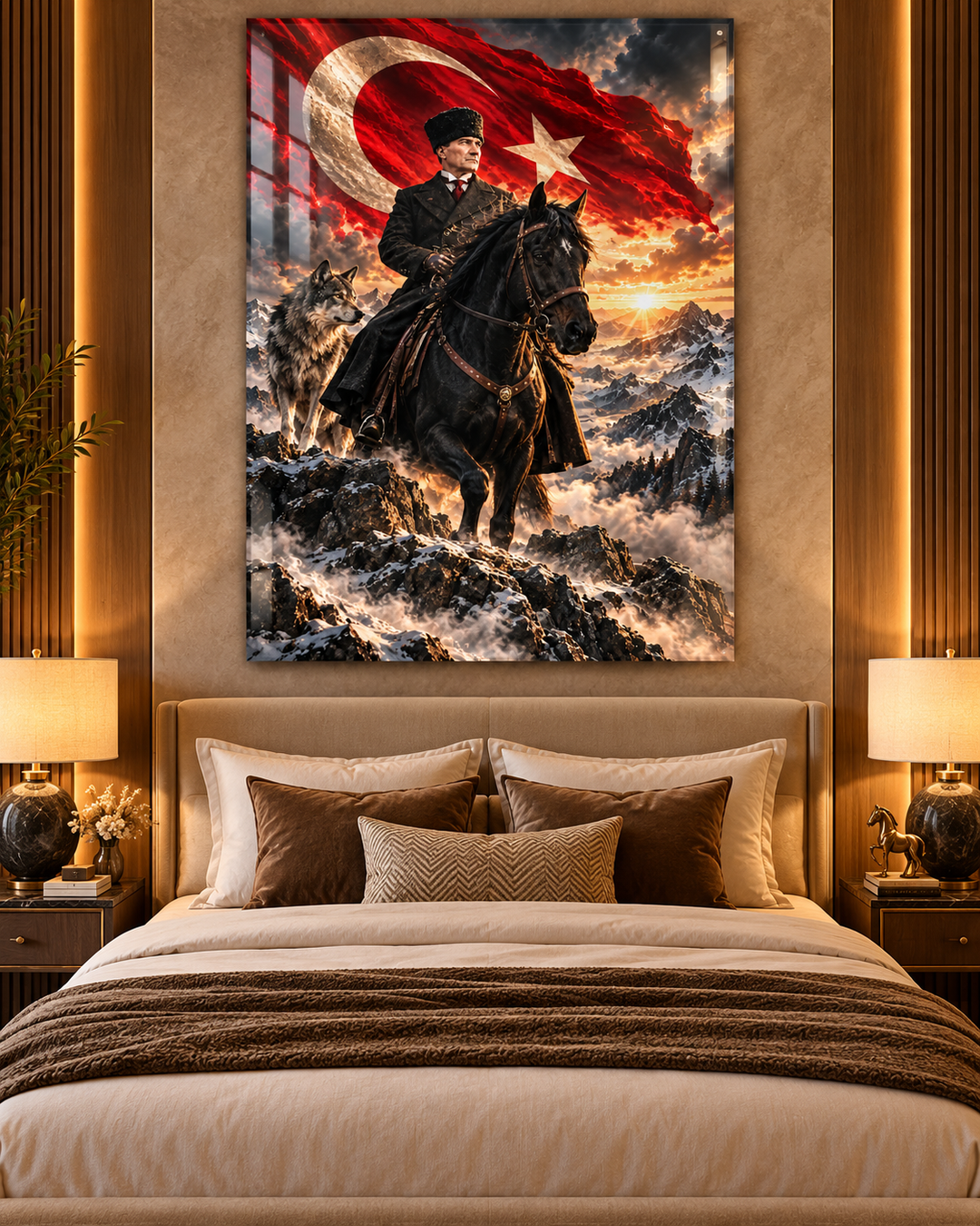 Atatürk, At, Bozkurt ve Türk Bayrağı Temperli Cam Tablo – görünüm 1