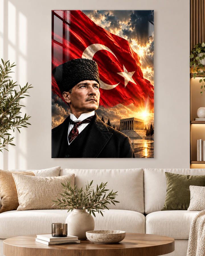 Atatürk Portresi, Türk Bayrağı ve Anıtkabir Temperli Cam Tablo – görünüm 1