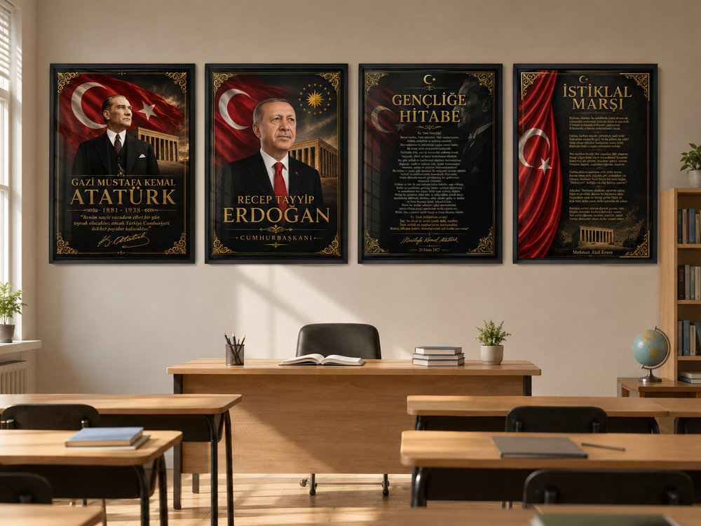 Atatürk ve Erdoğan 4’lü Cam Tablo Seti – Atatürk Köşesi – yakın plan ürün görünümü