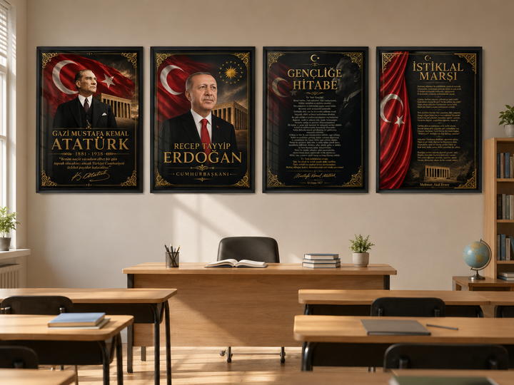 Atatürk ve Erdoğan 4’lü Cam Tablo Seti – Atatürk Köşesi – yakın plan ürün görünümü