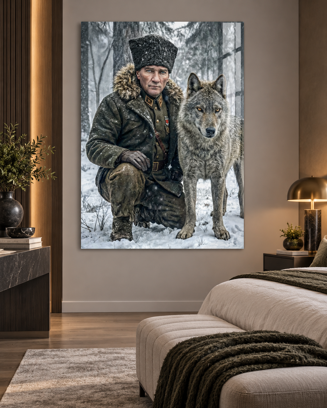 Atatürk ve Bozkurt Temalı Temperli Cam Tablo