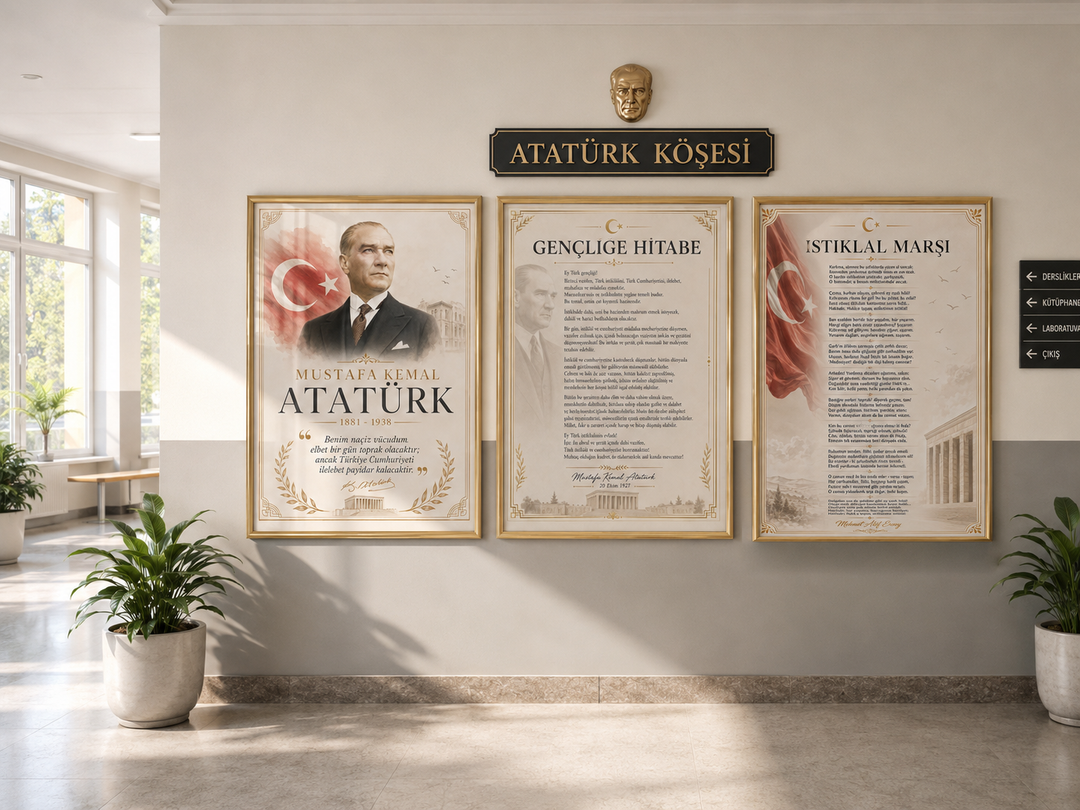 Atatürk 3’lü Cam Tablo Seti – Şık ve Anlamlı Duvar Dekoru