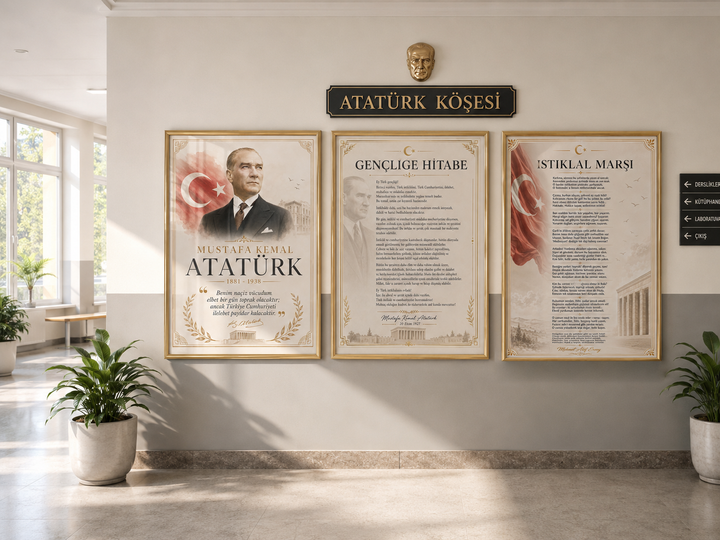 Atatürk 3’lü Cam Tablo Seti – Şık ve Anlamlı Duvar Dekoru