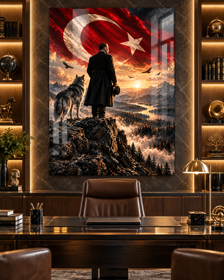Uzaklara Bakan Atatürk ve Bozkurt Temperli Cam Tablo – görünüm 1