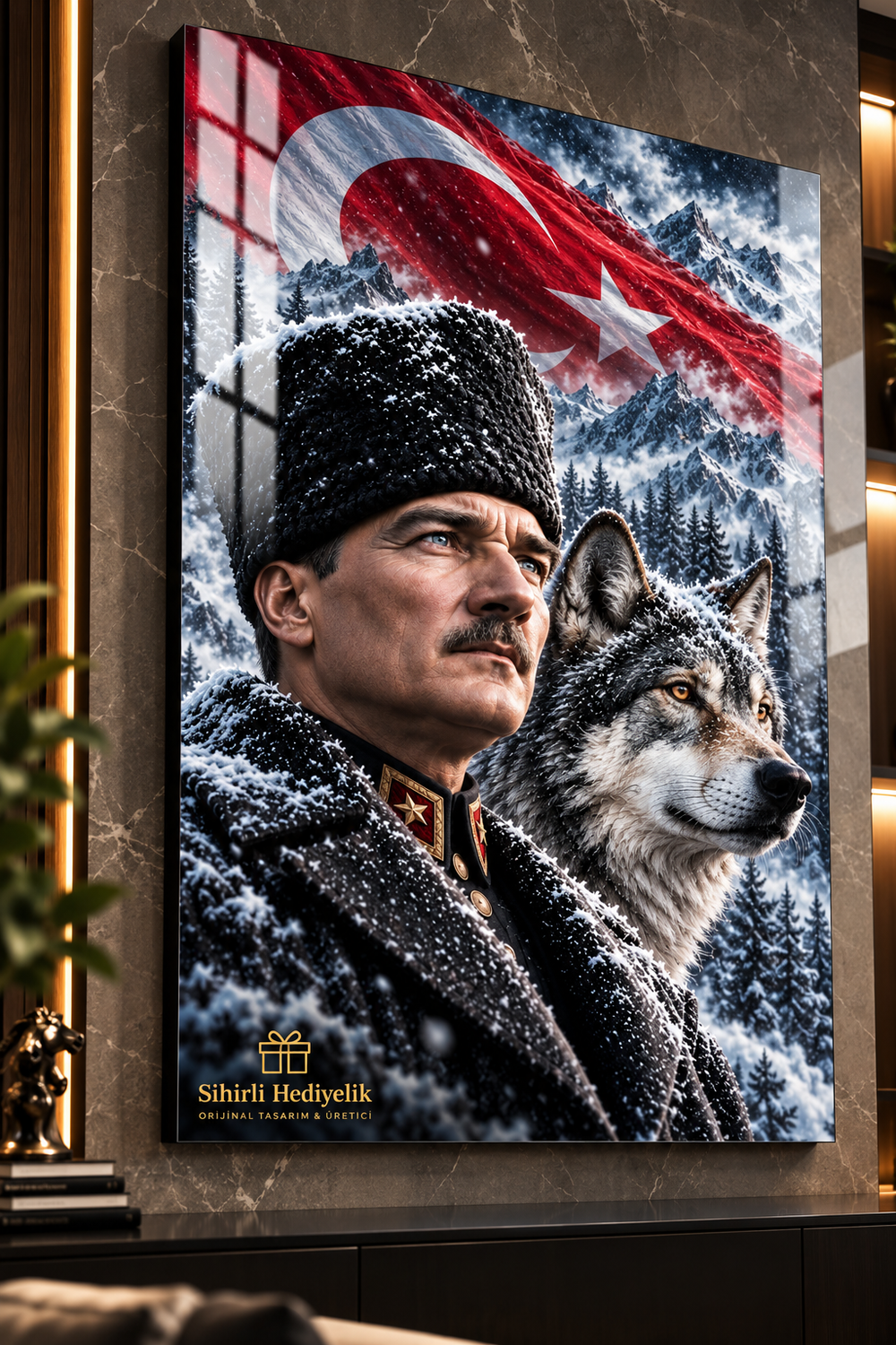Atatürk ve Türk Bayrağı Temalı Temperli Cam Tablo – Model 08
