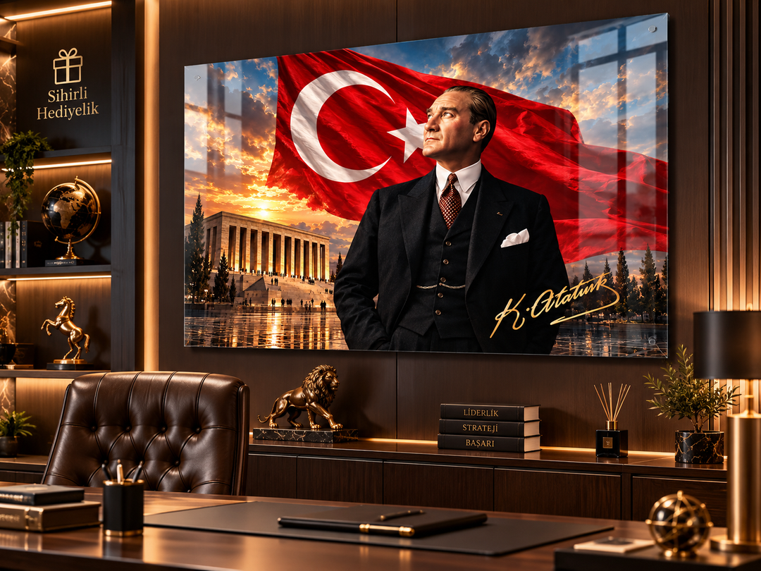 Atatürk ve Türk Bayrağı Temalı Temperli Cam Tablo – Model 15