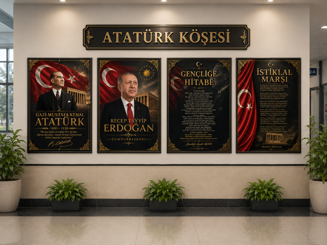Atatürk ve Erdoğan 4’lü Cam Tablo Seti – Atatürk Köşesi