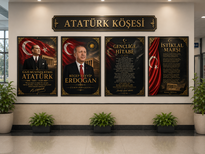 Atatürk ve Erdoğan 4’lü Cam Tablo Seti – Atatürk Köşesi