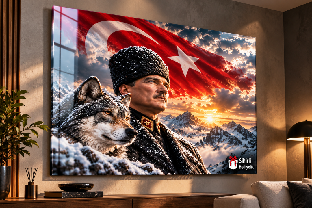 Atatürk ve Türk Bayrağı Temalı Temperli Cam Tablo – Model 13