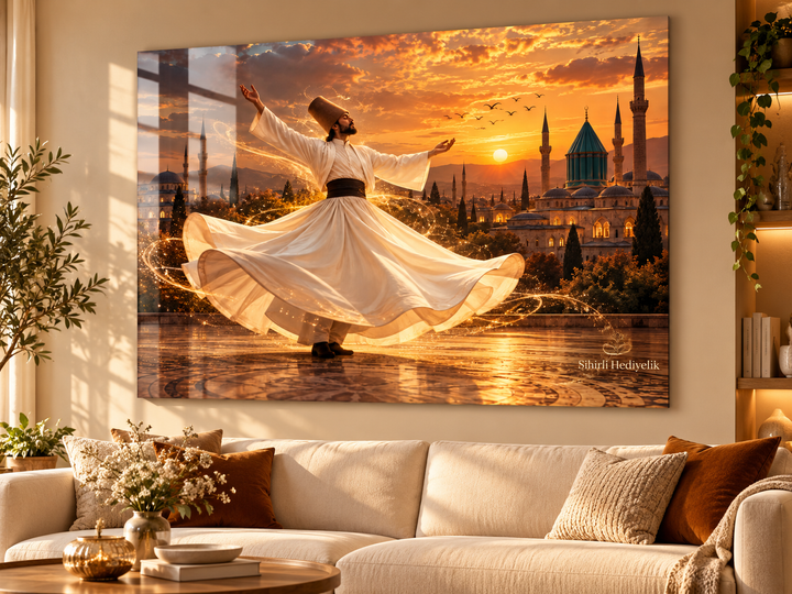 Mevlana ve Sema Temalı Temperli Cam Tablo – Model 12