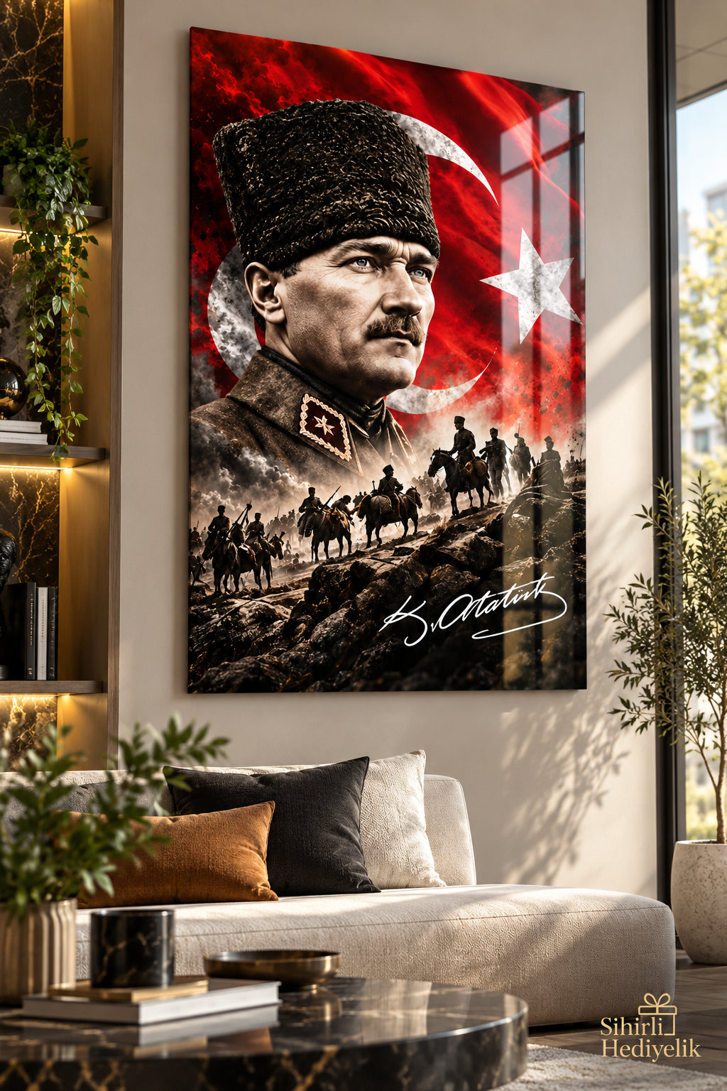 Atatürk ve Türk Bayrağı Temalı Temperli Cam Tablo – Model 18