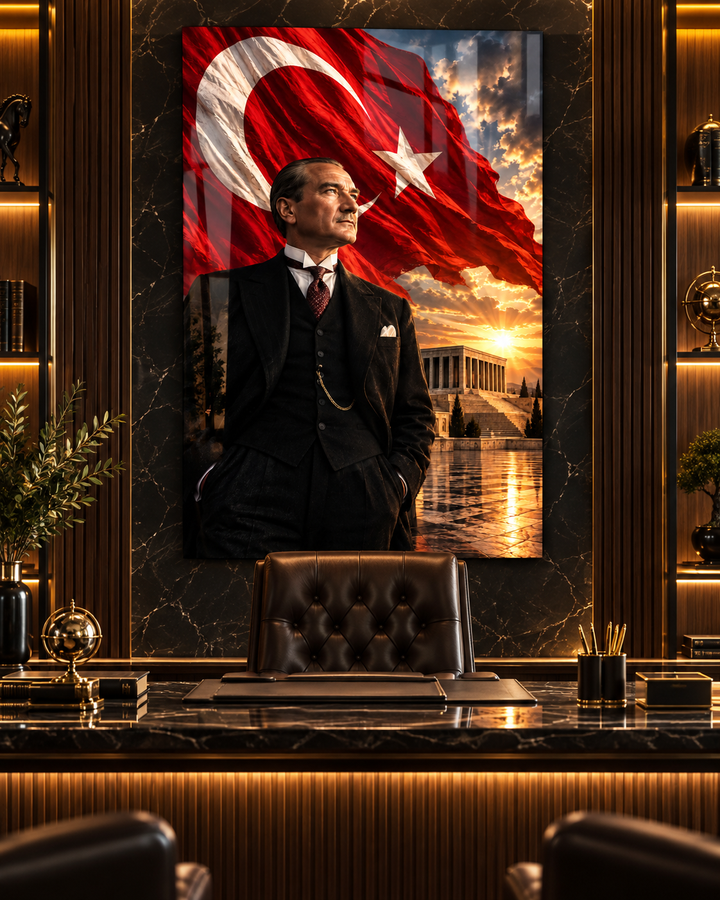 Atatürk, Anıtkabir ve Türk Bayrağı Portre Temperli Cam Tablo – görünüm 2
