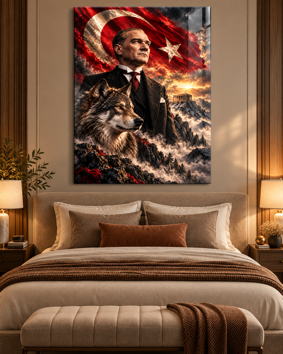 Atatürk, Bozkurt, Anıtkabir ve Türk Bayrağı Temperli Cam Tablo – görünüm 1