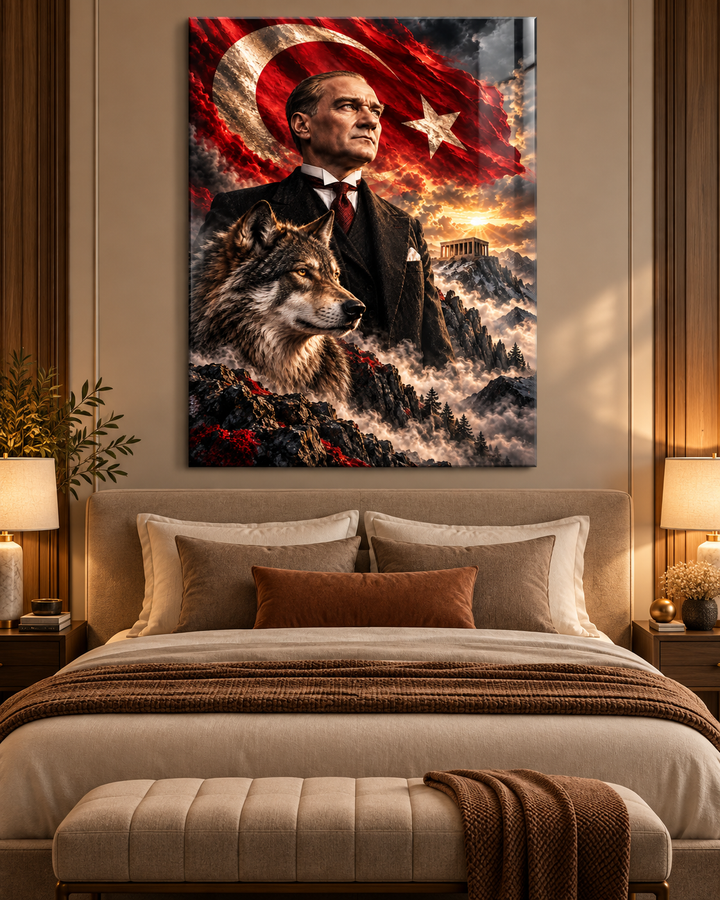 Atatürk, Bozkurt, Anıtkabir ve Türk Bayrağı Temperli Cam Tablo – görünüm 1