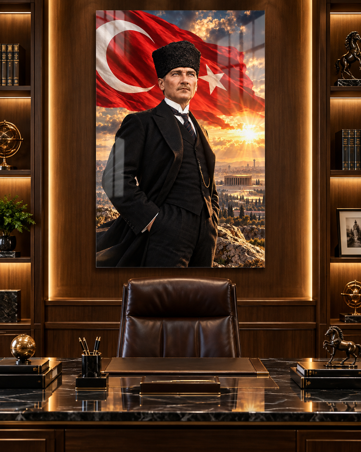 Klasik Atatürk Portresi, Türk Bayrağı ve Anıtkabir Temperli Cam Tablo – görünüm 1