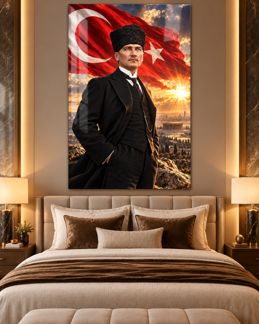 Klasik Atatürk Portresi, Türk Bayrağı ve Anıtkabir Temperli Cam Tablo – görünüm 2