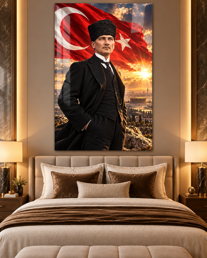 Klasik Atatürk Portresi, Türk Bayrağı ve Anıtkabir Temperli Cam Tablo – görünüm 2