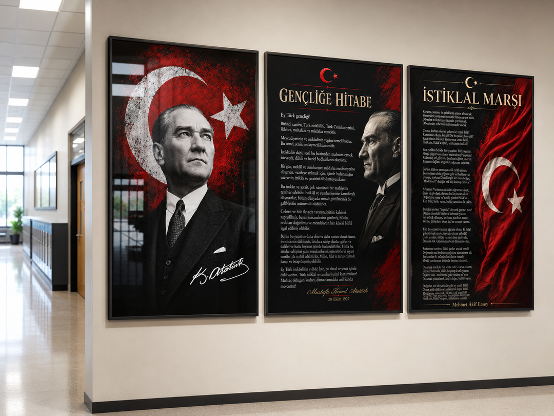 Atatürk 3’lü Cam Tablo Seti – Makam Odası Dekoru