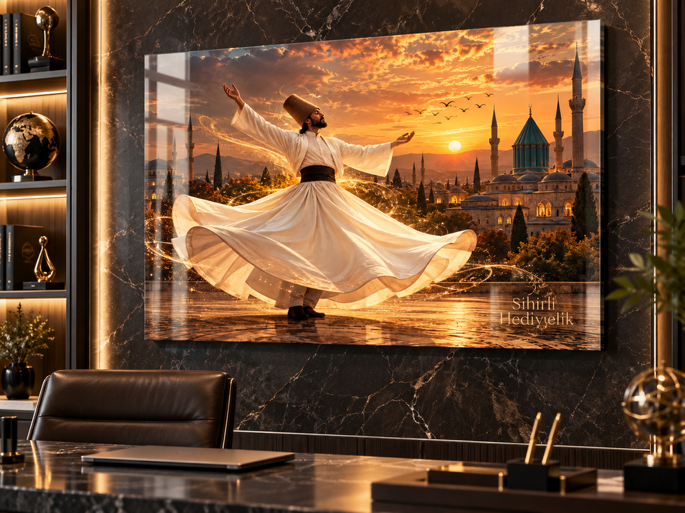 Mevlana ve Sema Temalı Temperli Cam Tablo – Model 12