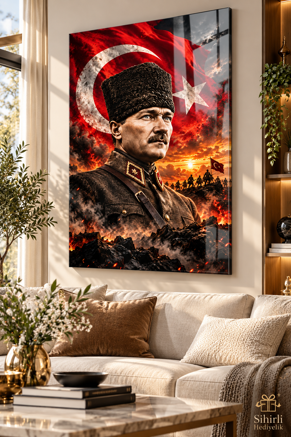 Atatürk ve Türk Bayrağı Temalı Temperli Cam Tablo – Model 22