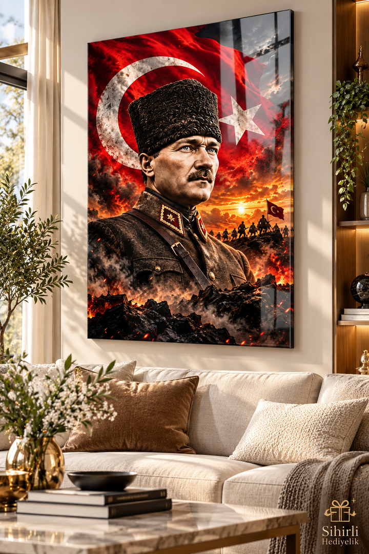 Atatürk ve Türk Bayrağı Temalı Temperli Cam Tablo – Model 22