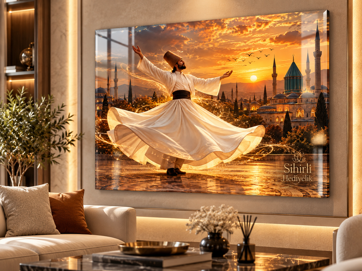 Mevlana ve Sema Temalı Temperli Cam Tablo – Model 12