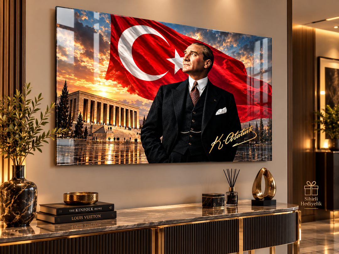 Atatürk ve Türk Bayrağı Temalı Temperli Cam Tablo – Model 15