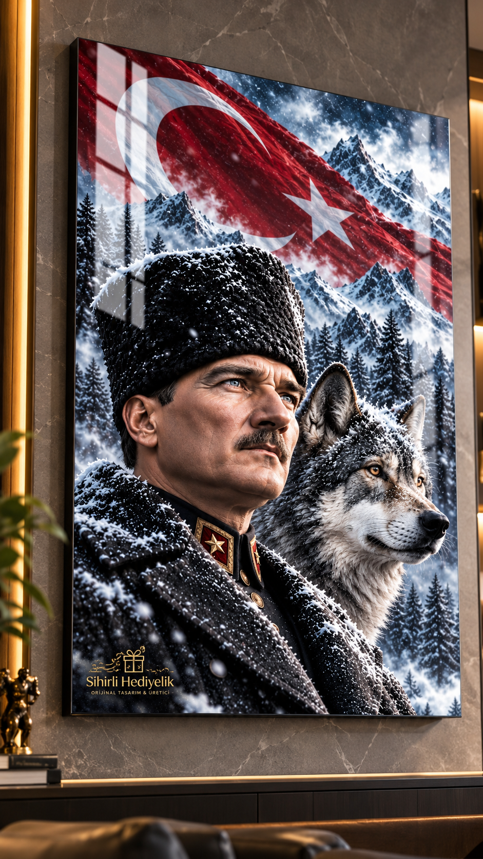 Atatürk ve Türk Bayrağı Temalı Temperli Cam Tablo – Model 08