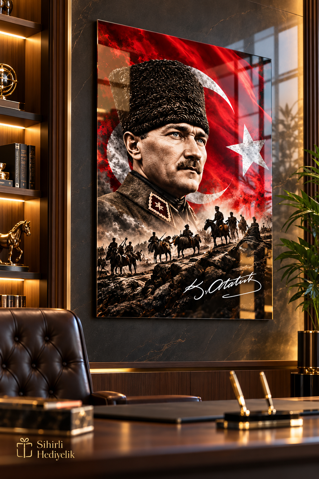 Atatürk ve Türk Bayrağı Temalı Temperli Cam Tablo – Model 18