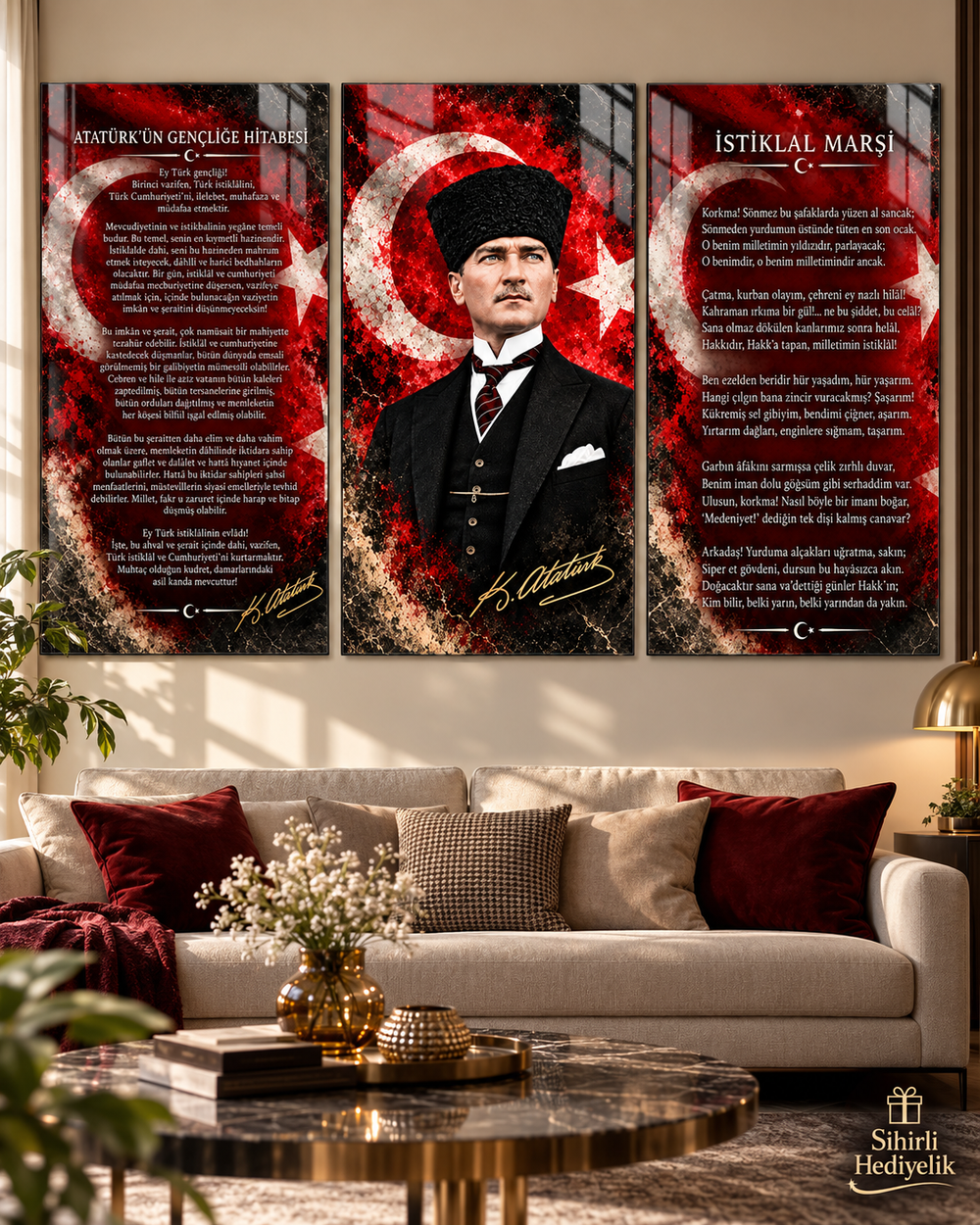 Atatürk, Gençliğe Hitabe ve İstiklal Marşı Cam Tablo Seti – Model 17