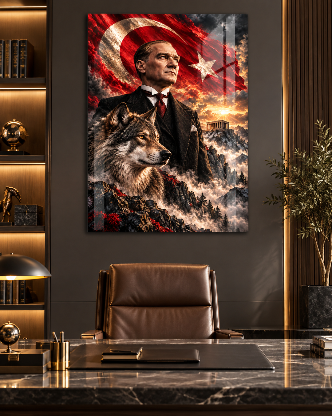 Atatürk, Bozkurt, Anıtkabir ve Türk Bayrağı Temperli Cam Tablo – görünüm 3