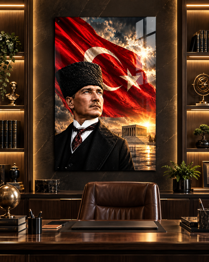 Atatürk Portresi, Türk Bayrağı ve Anıtkabir Temperli Cam Tablo – görünüm 3