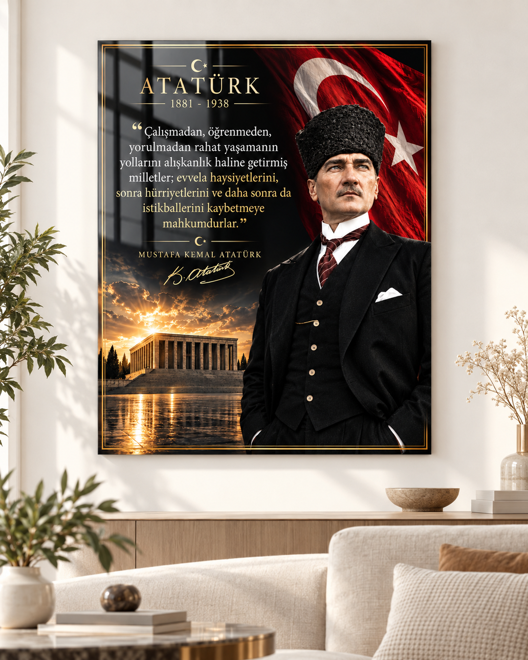Atatürk’ün Çalışma ve Hürriyet Sözü Temperli Cam Tablo – görünüm 2