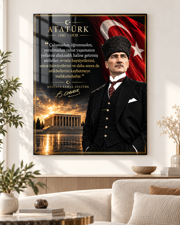 Atatürk’ün Çalışma ve Hürriyet Sözü Temperli Cam Tablo – görünüm 2