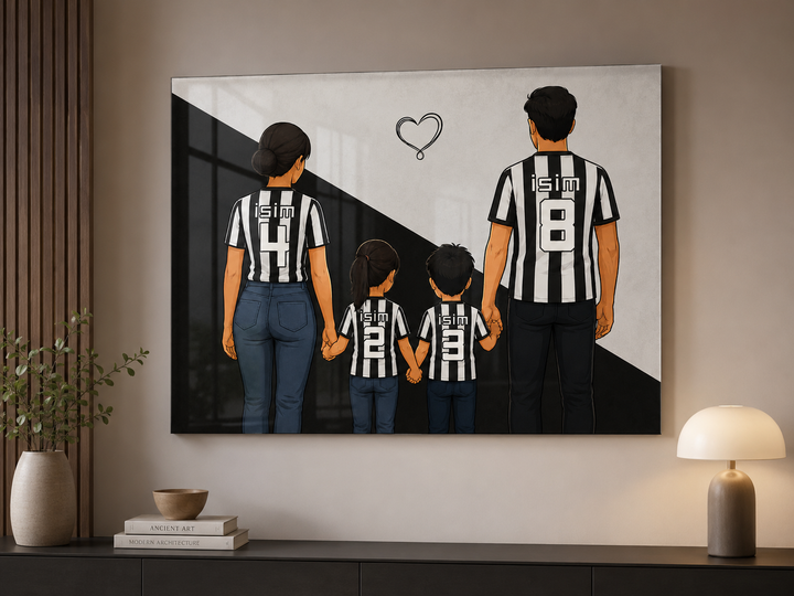 Kişiye Özel Siyah Beyaz Cam Tablo – İsim ve Forma Numaralı