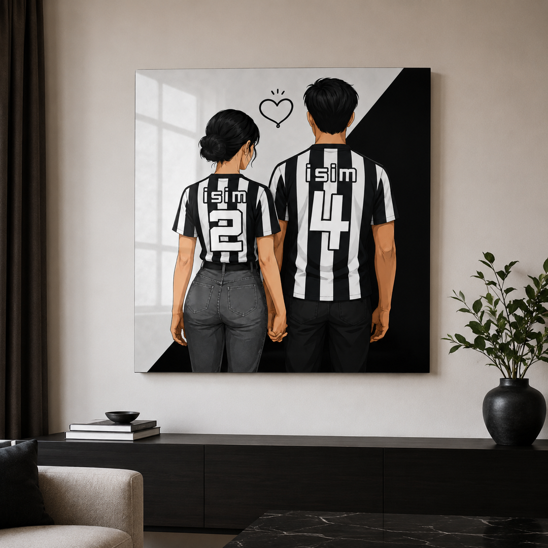 Kişiye Özel Siyah Beyaz Cam Tablo – İsim ve Forma Numaralı