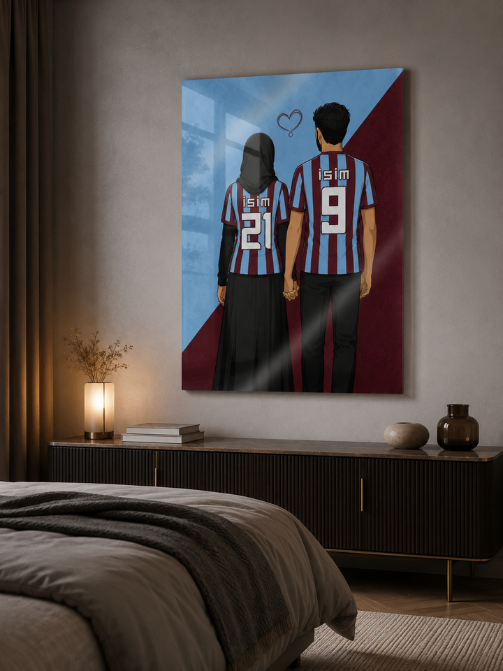 Kişiye Özel Bordo Mavi Cam Tablo | İsim ve Forma Numaralı