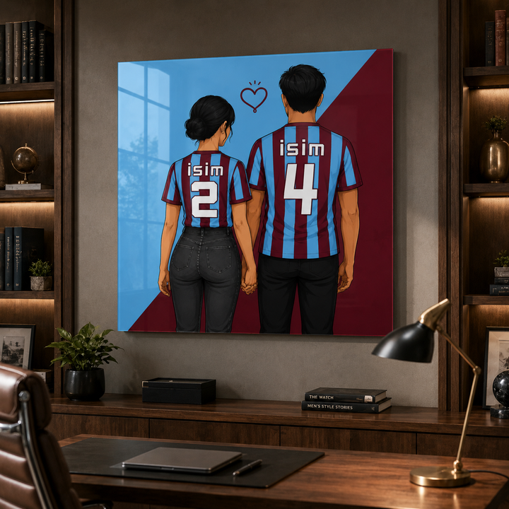 Kişiye Özel Bordo Mavi Cam Tablo | İsim ve Forma Numaralı