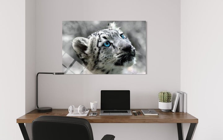 Kar Leoparlı Cam Tablo