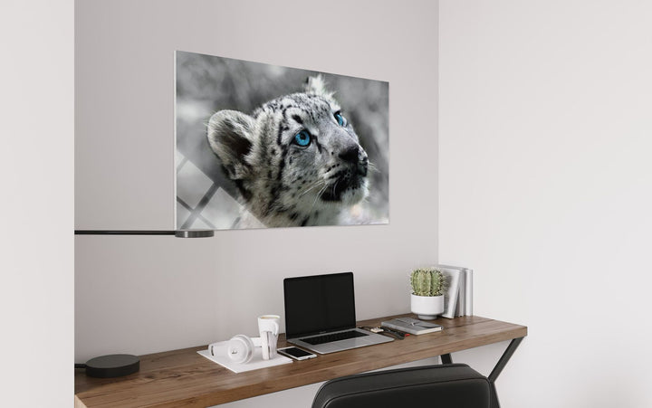 Kar Leoparlı Cam Tablo