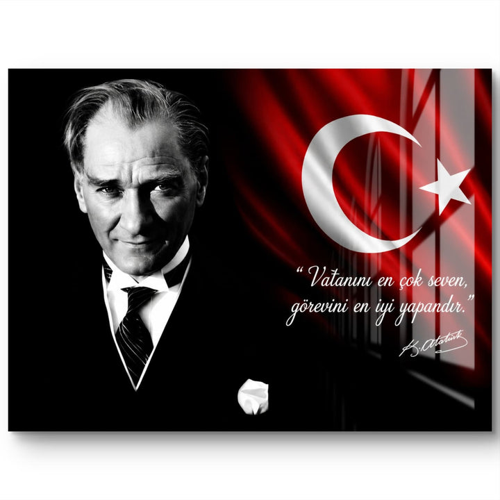 Kararlı Duruş Atatürk Cam Tablo – Makam Odası Dekoru