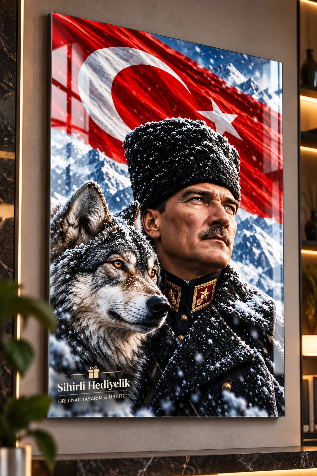 Atatürk ve Türk Bayrağı Dekoratif Temperli Cam Tablo – Model 03