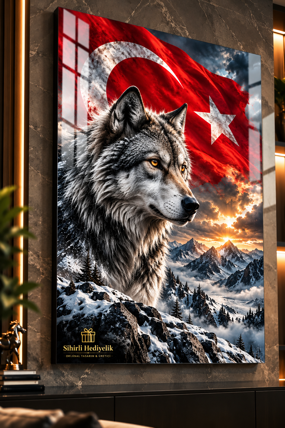 Atatürk ve Türk Bayrağı Temalı Temperli Cam Tablo – Model 09